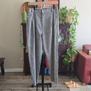 Elegant Black And White Plaid Women's Trousers